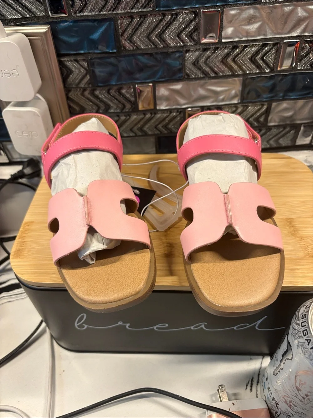 art class Pink Two-Tone Girls' Adjustable Hook-and-Loop Sandals